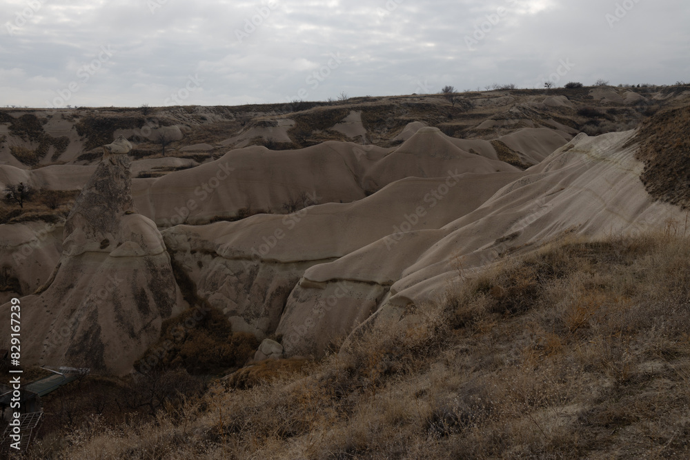 landscape overlooking the rocks of the ancient city Cappadocia in Türkiye.