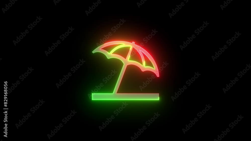 Umbrella on ground icon neon green red glowing animation Umbrella on ground icon neon green red glowing animation