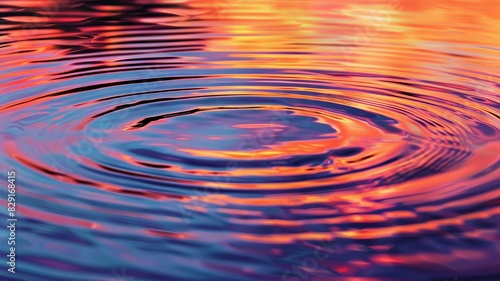 Rippling water surface in motion reflecting the sunset hues