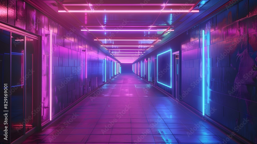 abstract background of futuristic corridor with purple and blue neon lights. abstract background of futuristic corridor with purple and blue neon lights.