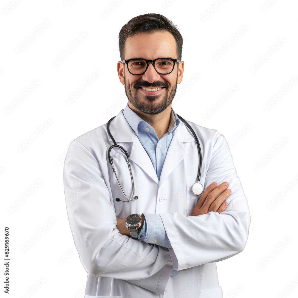 a portrait of happy doctor in white coat, transparent background, png. a portrait of happy doctor in white coat, transparent background, png.