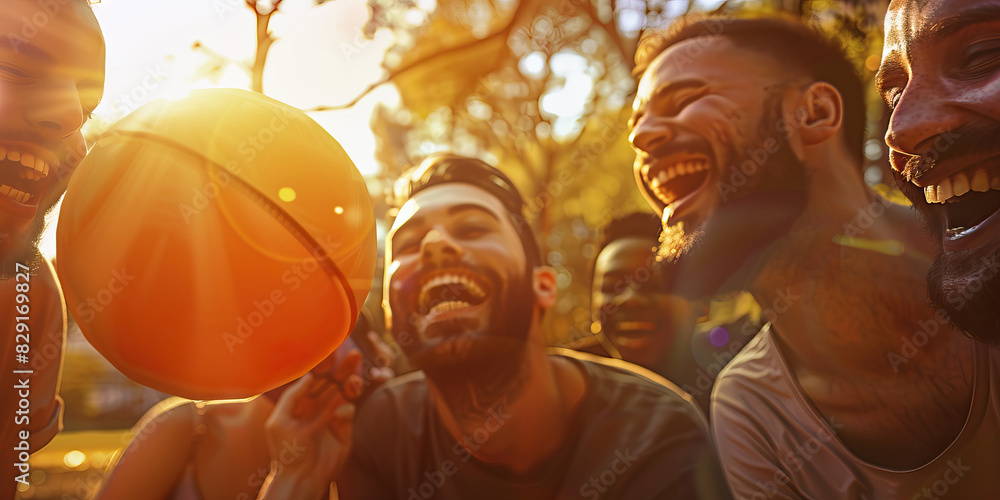 A group of friends share a laugh while playing a game of fetch with their favorite ball at the park A group of friends share a laugh while playing a game of fetch with their favorite ball at the park