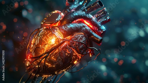 intricate mechanical heart with glowing circuitry symbol of resilience and strength 3d illustration © furyon