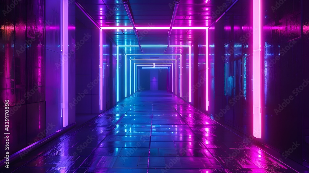 abstract background of futuristic corridor with purple and blue neon lights. abstract background of futuristic corridor with purple and blue neon lights.