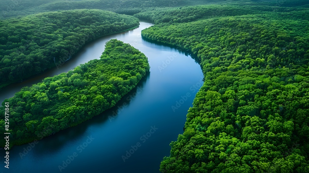 Stunning Meandering River Winding Through Lush Green Forests and Untouched Wilderness Stunning Meandering River Winding Through Lush Green Forests and Untouched Wilderness
