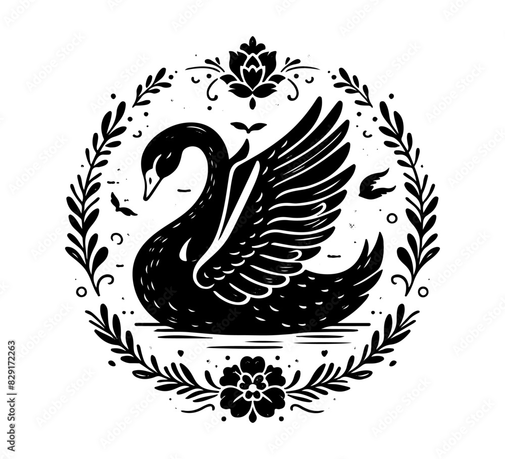 black swan hand drawn vintage vector