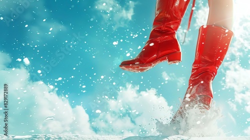 playful and flirtatious closeup of beautiful female legs jumping in vibrant red boots fashion photography concept digital illustration photo