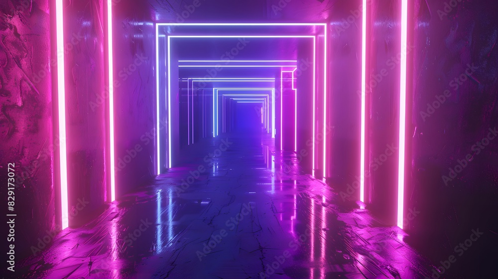 Fototapeta premium abstract background of futuristic corridor with purple and blue neon lights. 