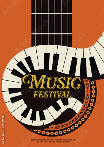 Jazz music festival poster template design background with acoustic guitar and piano keyboard