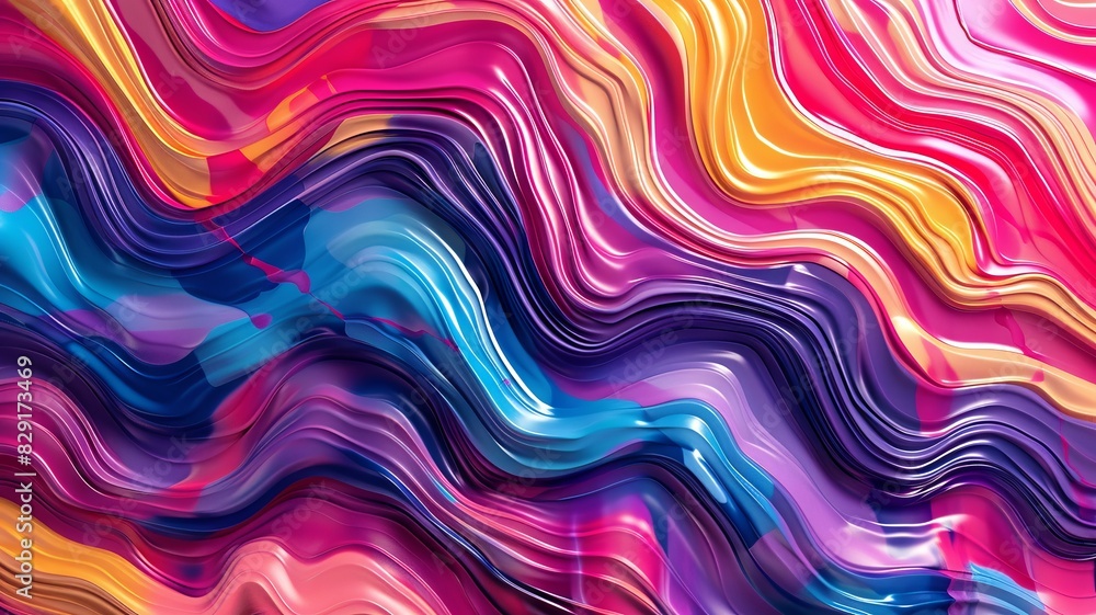 Fototapeta premium Psychedelic glitch backdrop with waves of distorted multicolor stripes