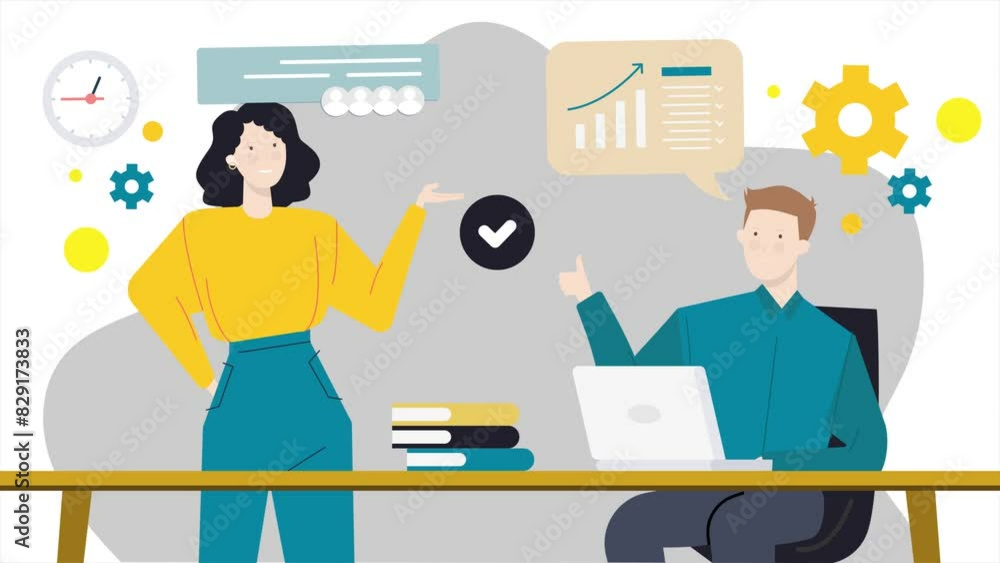 business partner discussion animated illustration. business daily activity animation video business partner discussion animated illustration. business daily activity animation video