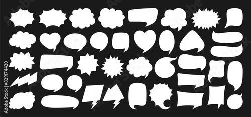Speech bubble comic chatting box set. Silhouette empty design elements dialog clouds message box. Speech thought blobs comics book, balloon banner for speak text. Cartoon vector illustration isolated