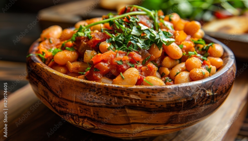 Baked Beans in wooden dish from Turkey Baked Beans in wooden dish from Turkey