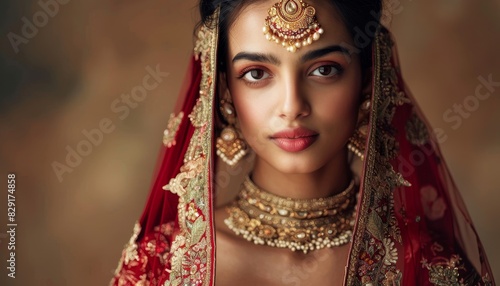 Beautiful Indian girl in traditional attire with kundan jewelry posing as a Hindu woman model
