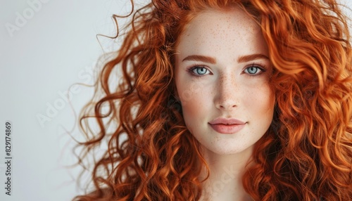 Tablou pe pânză Beautiful portrait of long curly ginger haired woman