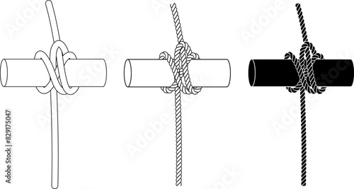 outline silhouette Snuggle hitch rope Knot icon set

