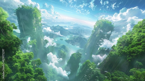 Verdant towers stretch towards cottony clouds in silent majesty