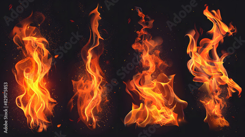 realistic fire flame effect.isolated on black background
