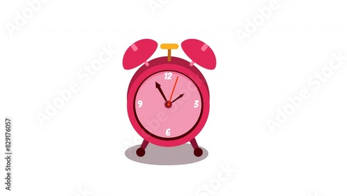 an animated Pink alarm clock with yellow hands, suitable for time management concepts, wakeup call themes, and morning routine visuals.