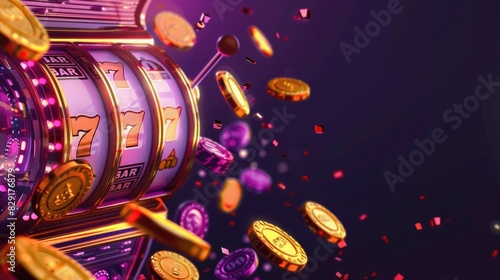 Casino banner slot machine with jackpot and golden coin