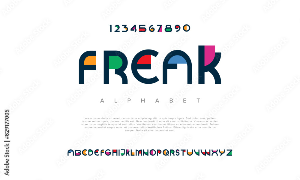 Fototapeta premium Freak creative geometric modern urban alphabet font. Digital abstract futuristic, fashion, sport, minimal technology typography. Simple numeric vector illustration