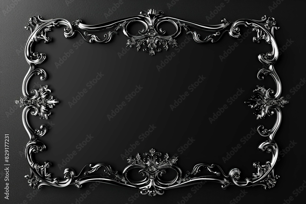 Solid black with a thin silver frame, spacious central area for text Solid black with a thin silver frame, spacious central area for text