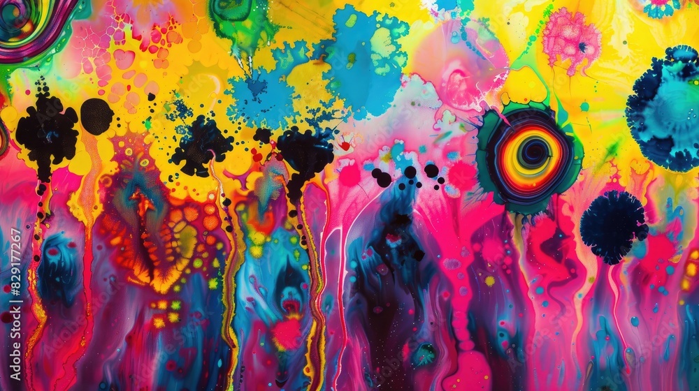 Abstract Psychedelic Art with Colorful Tie Dye Patterns and Ink Splashes Abstract Psychedelic Art with Colorful Tie Dye Patterns and Ink Splashes
