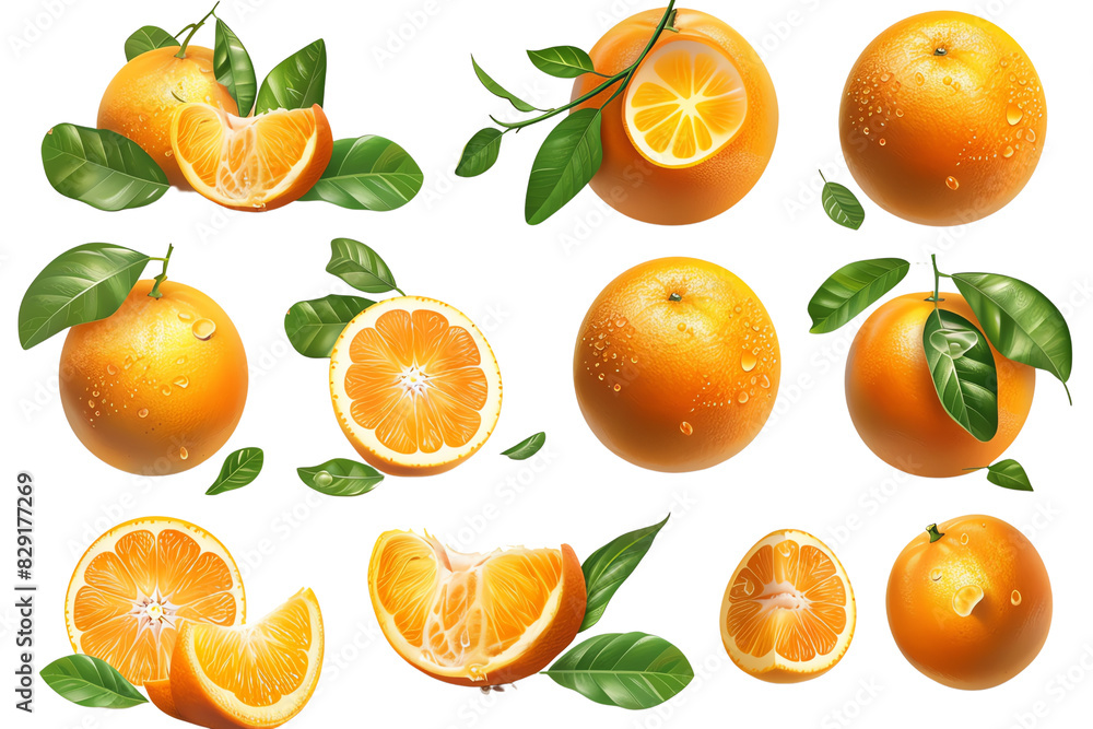 High-quality image of fresh oranges with green leaves, showcasing whole and sliced fruit. Perfect for food and healthy living concepts. High-quality image of fresh oranges with green leaves, showcasing whole and sliced fruit. Perfect for food and healthy living concepts.