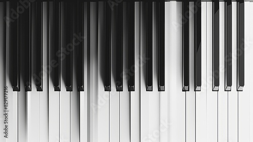 Classical piano keys depicted in a sleek music poster with black and white tones