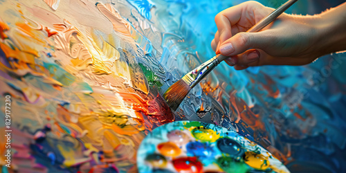 Wallpaper Mural A painter dips their brush into a palette of vibrant colors, ready to bring new life to a blank canvas Torontodigital.ca