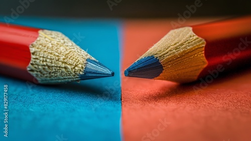 Vibrant colored pencils lying on a two-tone background