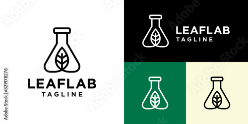 Design template of laboratory logo combined with leaves.
Nature, discovery, eco, plants.
Symbol icon, vector EPS 10.