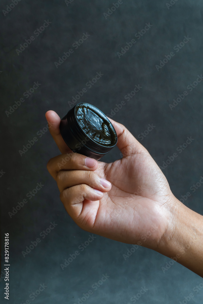 Cool Water-Based Pomade Container Mock-up with Gray Background Cool Water-Based Pomade Container Mock-up with Gray Background