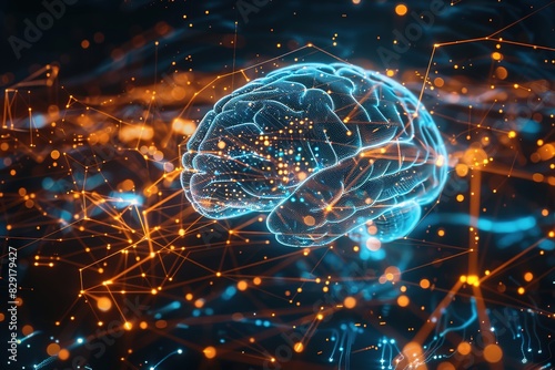 Digital human brain visualization with neural network background #829179427
