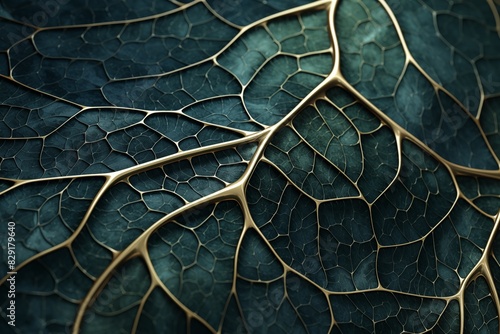 Close-up macro illustration of a plant's leaf structure, highlighting the intricate network of veins and cellular details 