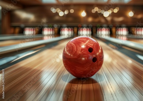 Bowling ball strikes wooden lane