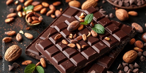 Indulge in a sophisticated gourmet chocolate bar with an elegant design, rich textures, and highdefinition details.