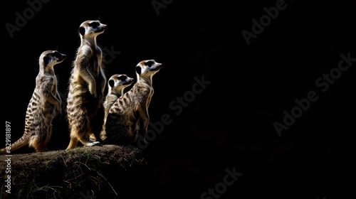 meerkats group on a black background 