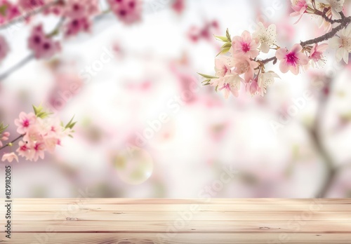 abstract spring background with a free space on a wooden table  nice blur and depth