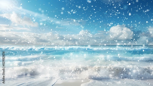 Beach paradise turns wintry surprise as snow flutters down unexpectedly. photo