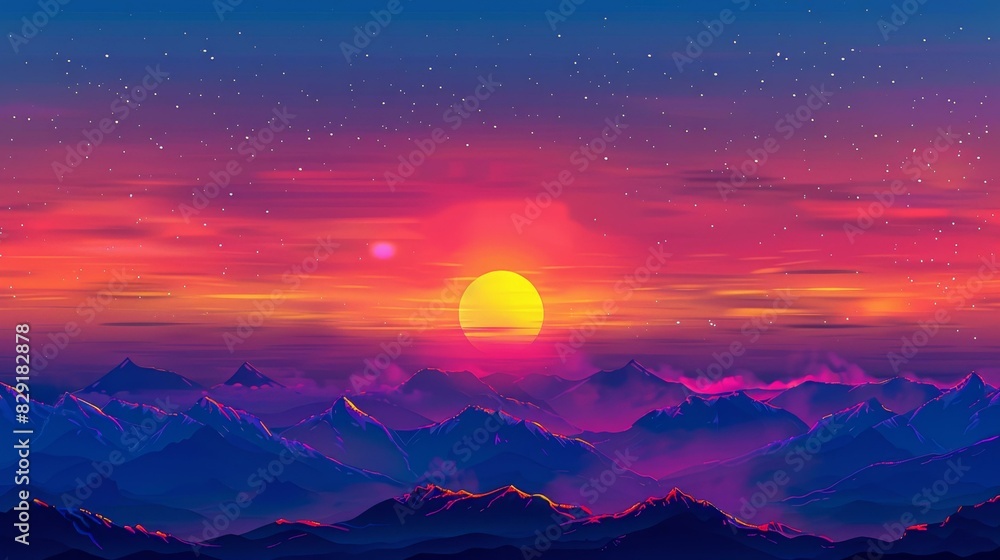 Fototapeta premium Breathtaking sunset floods the sky with vivid, dramatic hues.