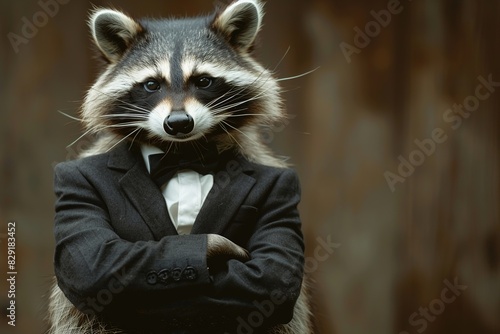 Elegant Raccoon in Suit Posing with Style photo