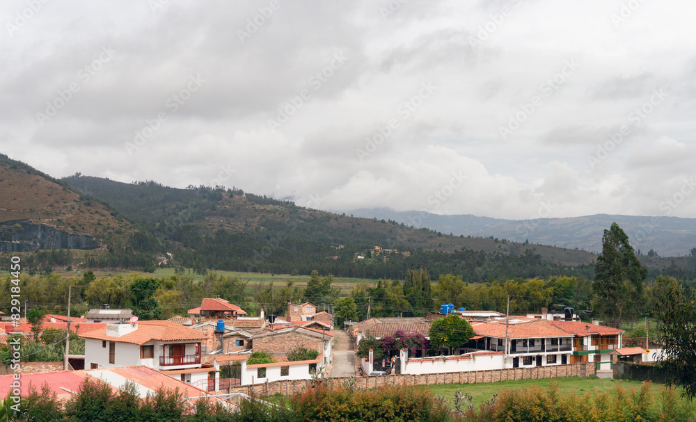 Naklejka premium Partial view of old houses in rural area in Latin America. Iza - Boyaca