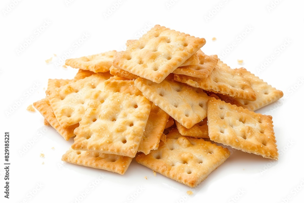 Crumbled crackers against white backdrop Crumbled crackers against white backdrop
