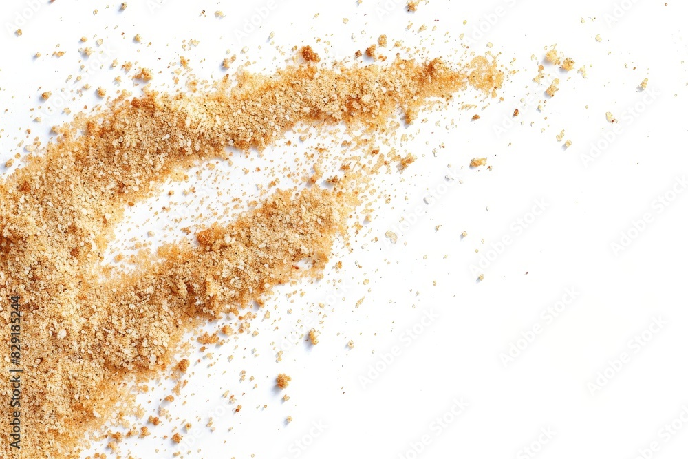 Crumbs scattered on a white surface