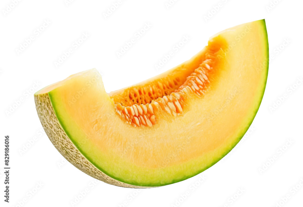 Fresh Sliced Melon on Transparent or White Background: Juicy and Ripe Melon Wedge for Food and Beverage Use Fresh Sliced Melon on Transparent or White Background: Juicy and Ripe Melon Wedge for Food and Beverage Use