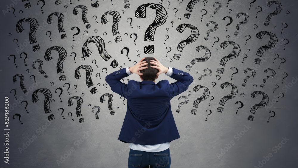 Person Facing Many Questions with Copy-Space Person Facing Many Questions with Copy-Space