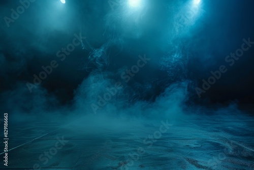 Wallpaper Mural Dark stage with neon lights empty scene on dark blue background smoke in studio for product display Torontodigital.ca