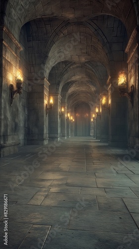 A wide-frame shot capturing the emptiness of the throne room, its ancient stone walls lined with torch sconces long extinguished. The air is thick with the scent of age and neglect,