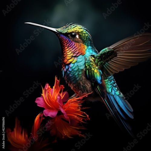 humming bird isolated on a black background 
